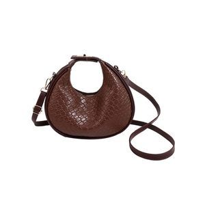 Crossbody Bag Leather Weave Small Handbag Retro Crescent Bag Coffee B)